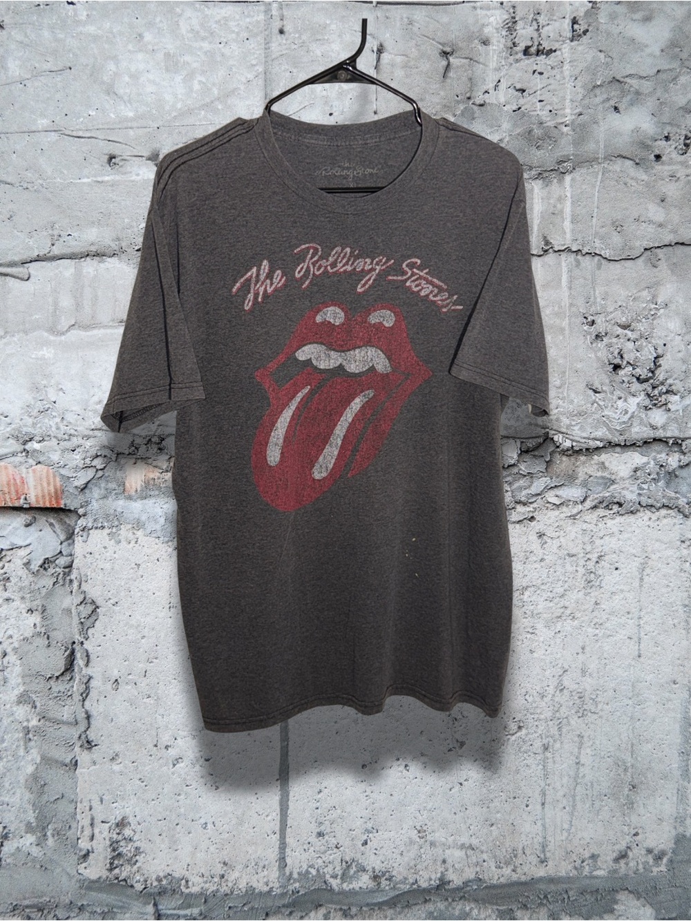 the Rolling Stones charcoal tee with red tongue logo